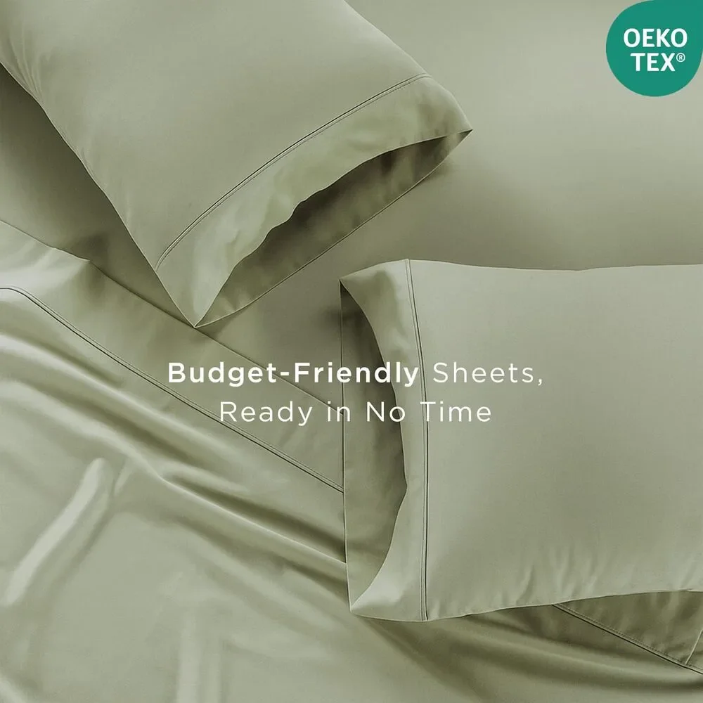 100% Cotton Twin Sheet Set Green 300TC Sateen Weave 3 Piece Soft Bedding